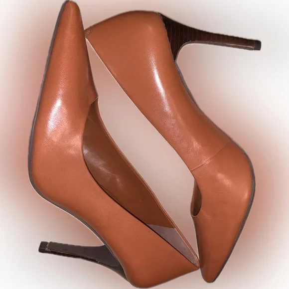 Ralph Lauren Alani Tan Leather Pump Stiletto Heels Pointed Toe - Picture 5 of 16